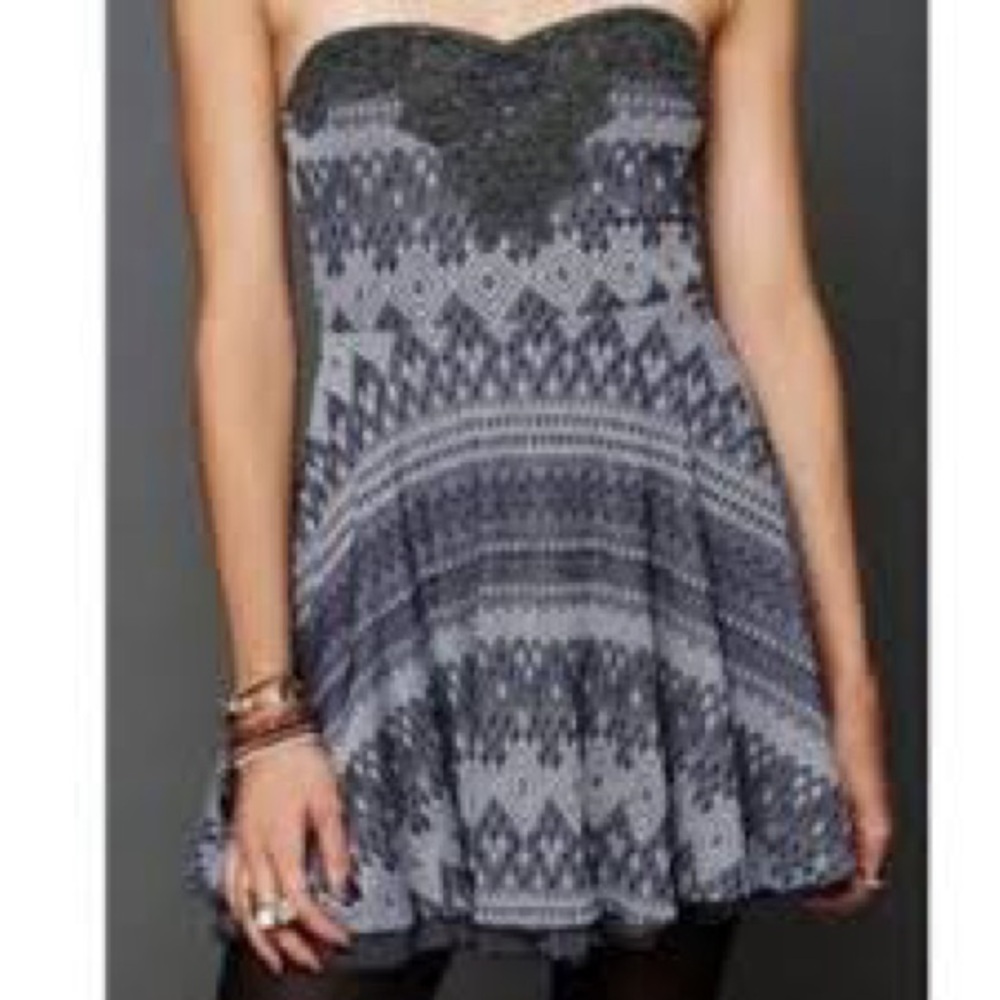 Free People Strapless Fit & Flare Mini Dress with Beaded Appliqué, XS